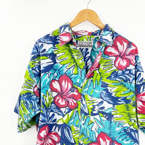 Vintage 90s Coliseum Tropical Retro Button Down Cotton Size Medium - Picture 5 of 5